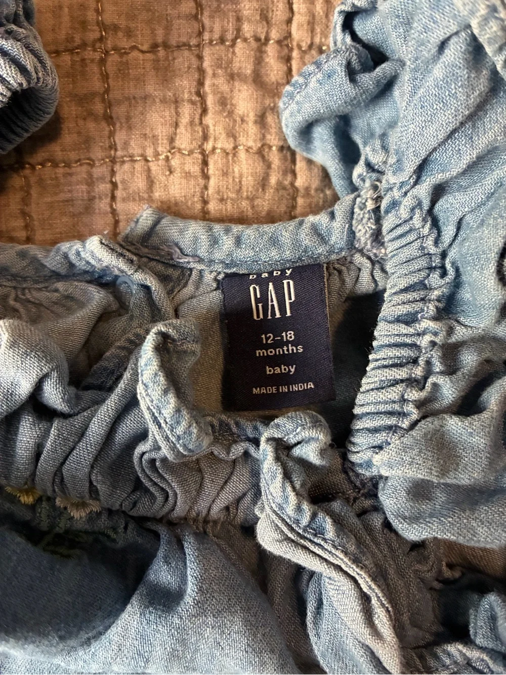 GAP Light Blue Chambray Tank One-Piece with Yellow Floral Embroidery